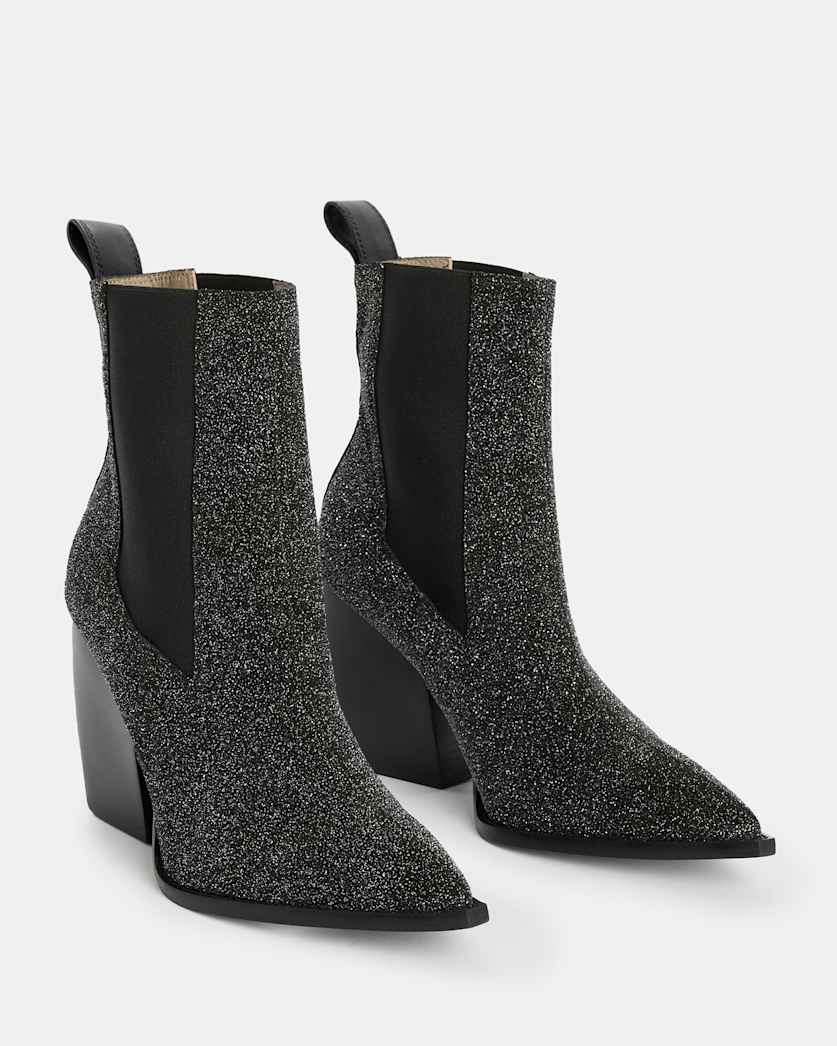 Ria Leather Sparkle Boots Black | ALLSAINTS